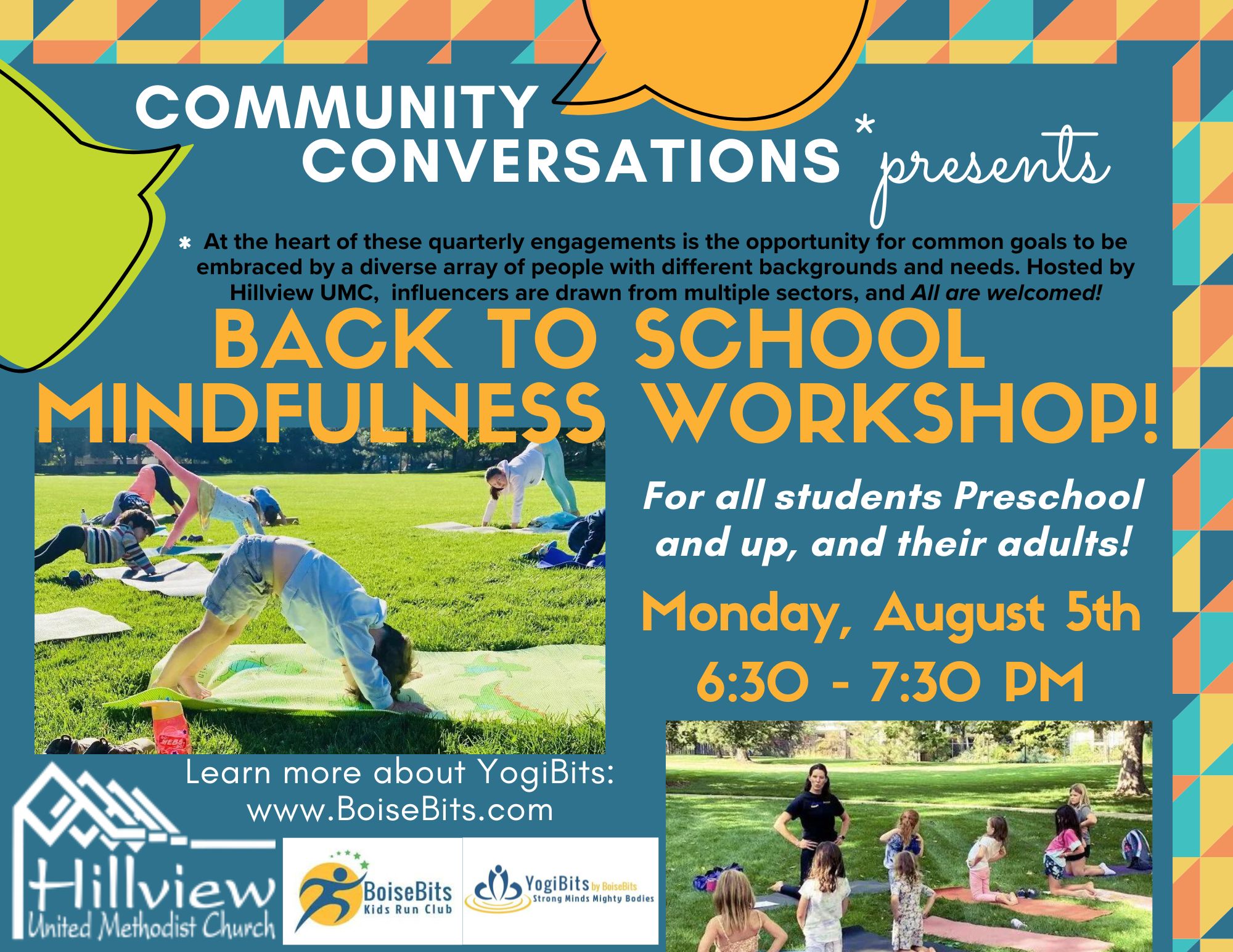 Back to School Mindfulness Workshop! Monday, August 5th, 6:30 to 7:30 pm.